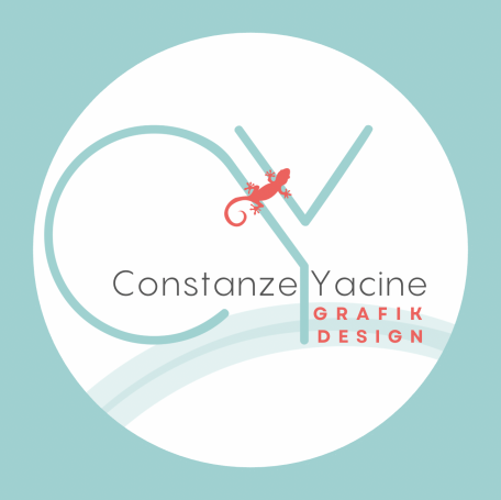 Logogestaltung Logo von Constanze Yacine, mit stilisiertem Chamäleon und modernem Schriftzug.